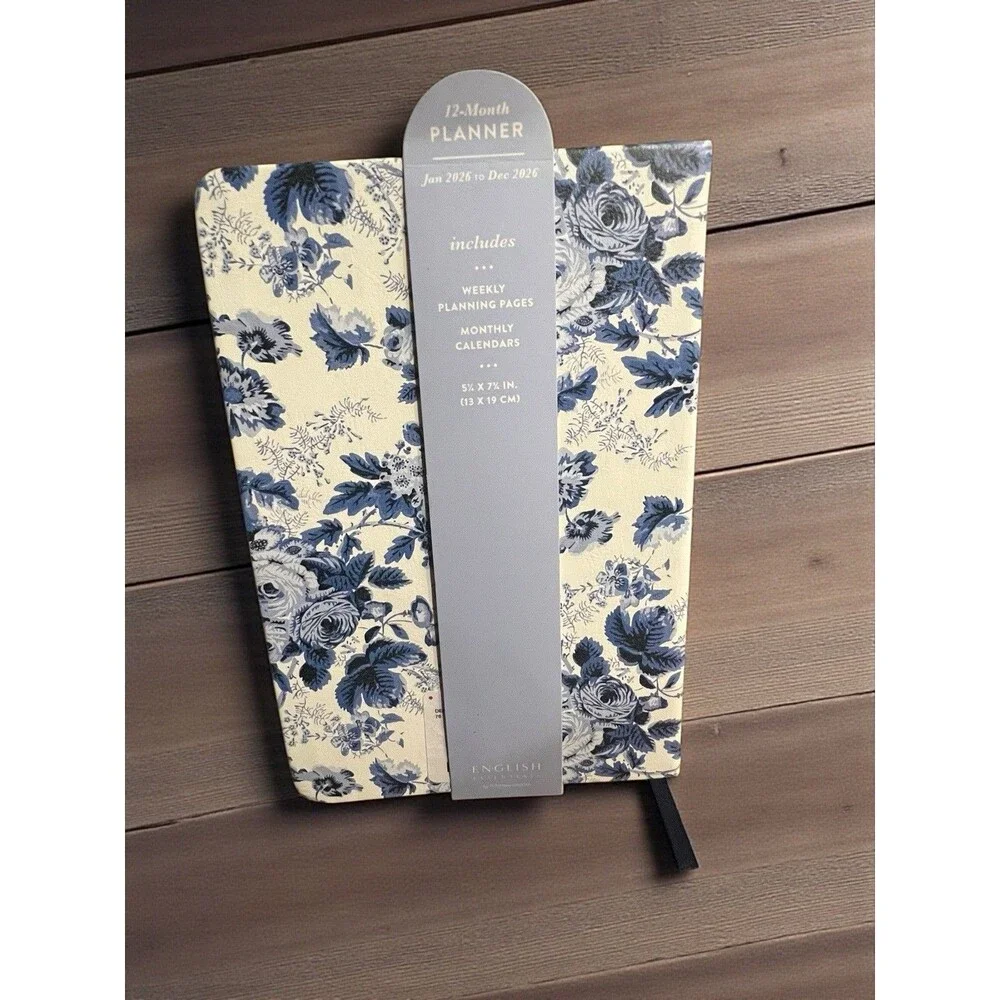 Eccolo World Planner Floral Hardcover Daily Weekly Calendar Organizer BLUE/WHITE